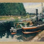 Camille Pissarro - Lastkähne bei Pontoise 1876 | Giclée Kunstdruck gerahmt
