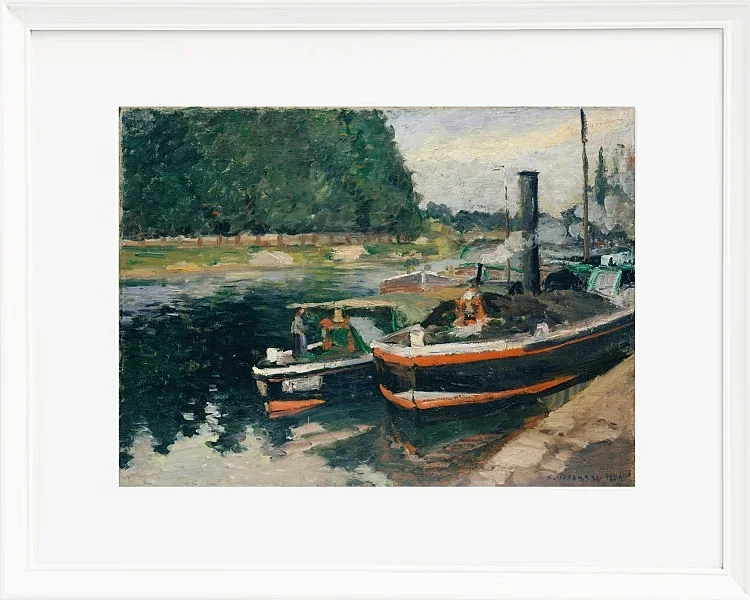Camille Pissarro - Lastkähne bei Pontoise 1876 | Giclée Kunstdruck gerahmt