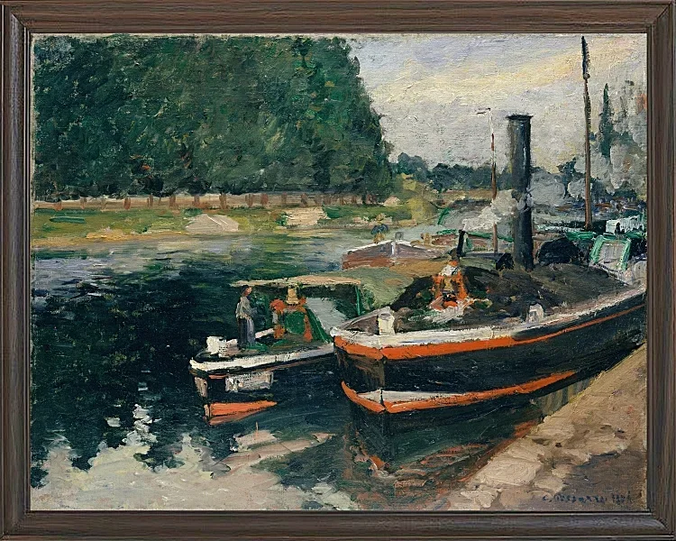 Camille Pissarro - Lastkähne bei Pontoise 1876 | Giclée Kunstdruck gerahmt
