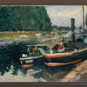Camille Pissarro - Lastkähne bei Pontoise 1876 | Giclée Kunstdruck gerahmt
