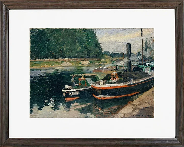 Camille Pissarro - Lastkähne bei Pontoise 1876 | Giclée Kunstdruck gerahmt