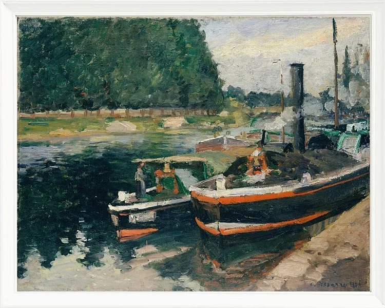 Camille Pissarro - Lastkähne bei Pontoise 1876 | Giclée Kunstdruck gerahmt