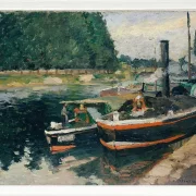 Camille Pissarro - Lastkähne bei Pontoise 1876 | Giclée Kunstdruck gerahmt