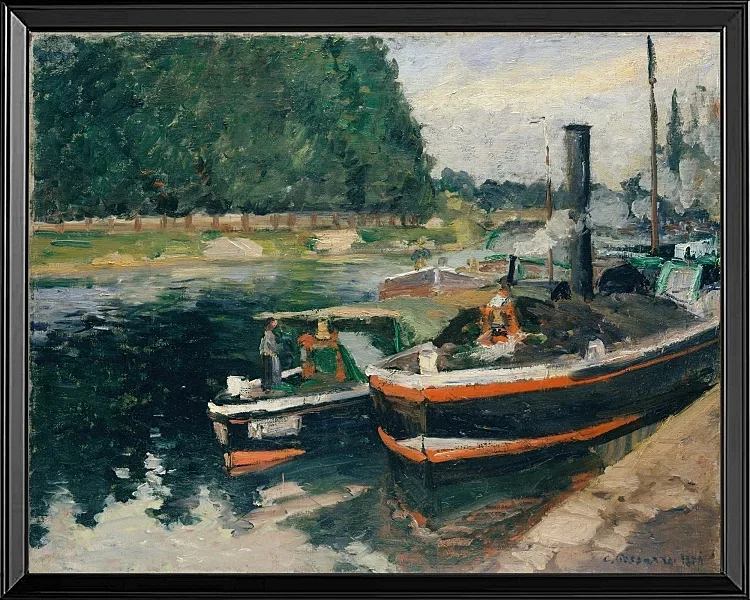 Camille Pissarro - Lastkähne bei Pontoise 1876 | Giclée Kunstdruck gerahmt