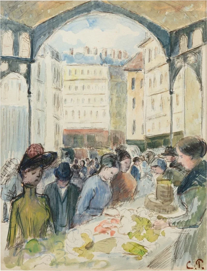 Camille Pissarro - Les Halles centrale, der Gemüsemarkt 1901 | Giclée Kunstdruck gerahmt