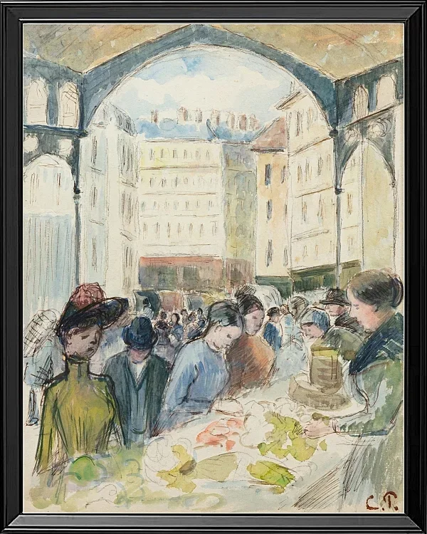 Camille Pissarro - Les Halles centrale, der Gemüsemarkt 1901 | Giclée Kunstdruck gerahmt