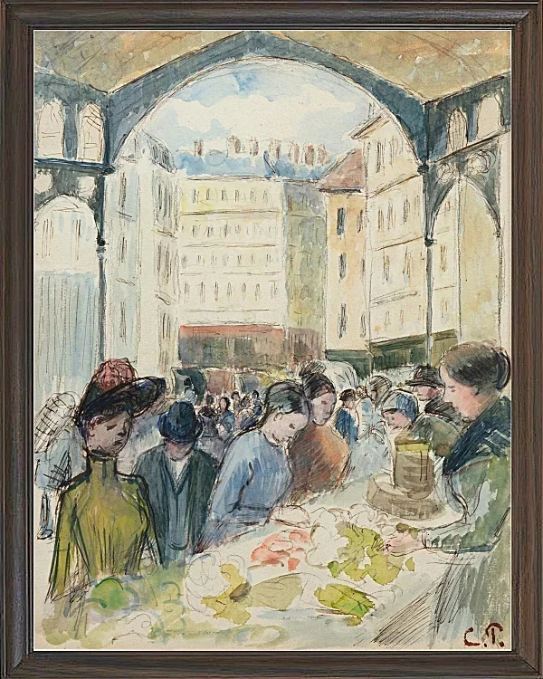 Camille Pissarro - Les Halles centrale, der Gemüsemarkt 1901 | Giclée Kunstdruck gerahmt