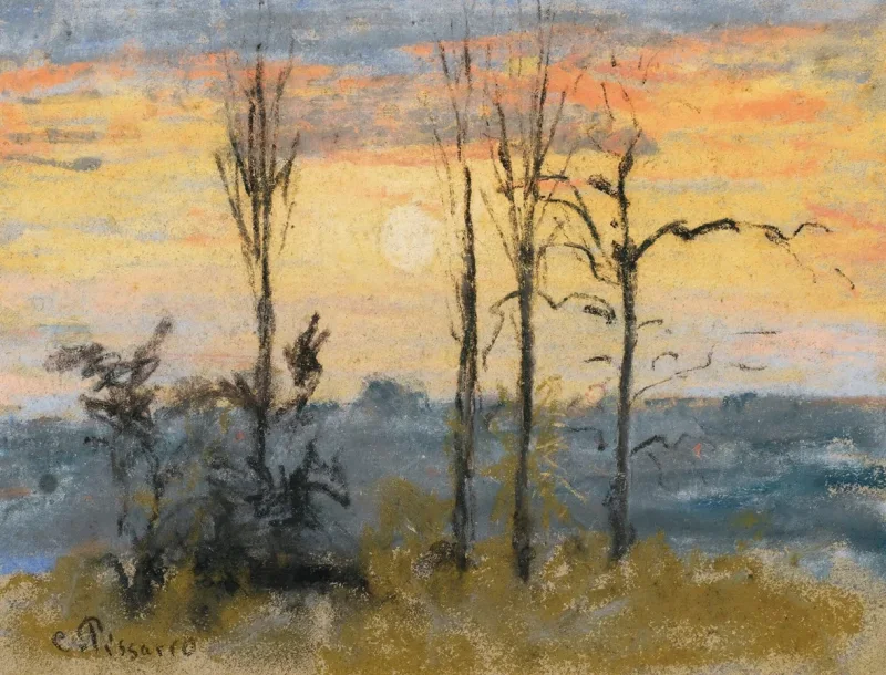 Camille Pissarro - Solnedgang 1892 | Indrammet giclée-kunsttryk