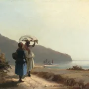 Camille Pissarro - Zwei Frauen unterhalten sich am Meer, St. Thomas 1856 | Giclée Kunstdruck gerahmt