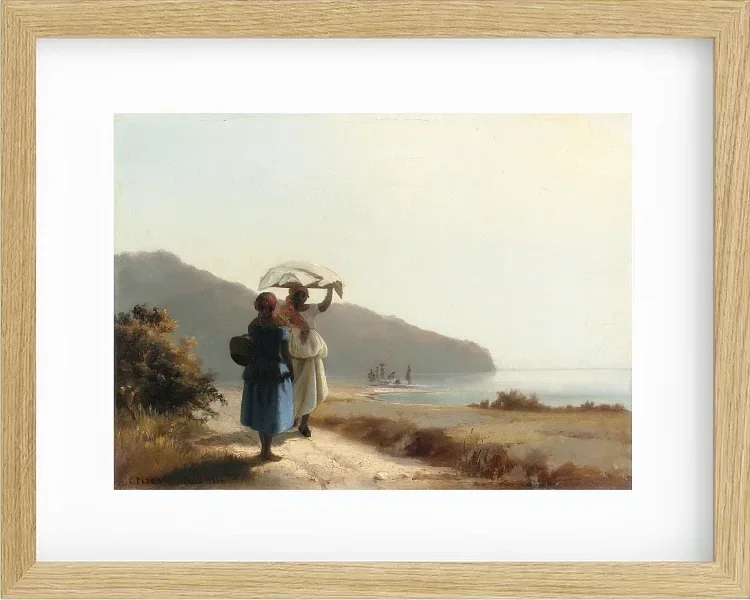 Camille Pissarro - Zwei Frauen unterhalten sich am Meer, St. Thomas 1856 | Giclée Kunstdruck gerahmt