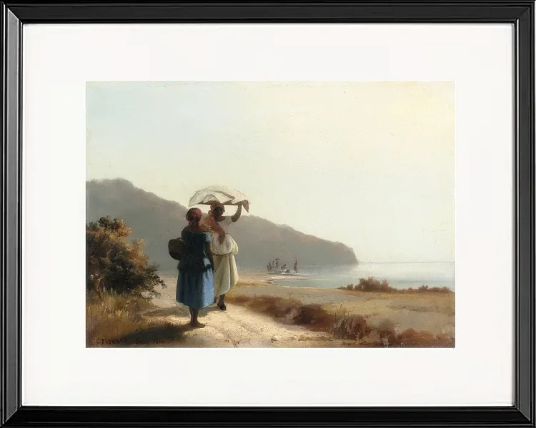 Camille Pissarro - Zwei Frauen unterhalten sich am Meer, St. Thomas 1856 | Giclée Kunstdruck gerahmt