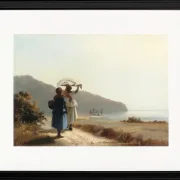 Camille Pissarro - Zwei Frauen unterhalten sich am Meer, St. Thomas 1856 | Giclée Kunstdruck gerahmt