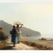 Camille Pissarro - Zwei Frauen unterhalten sich am Meer, St. Thomas 1856 | Giclée Kunstdruck gerahmt