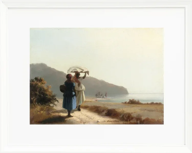 Camille Pissarro - Zwei Frauen unterhalten sich am Meer, St. Thomas 1856 | Giclée Kunstdruck gerahmt