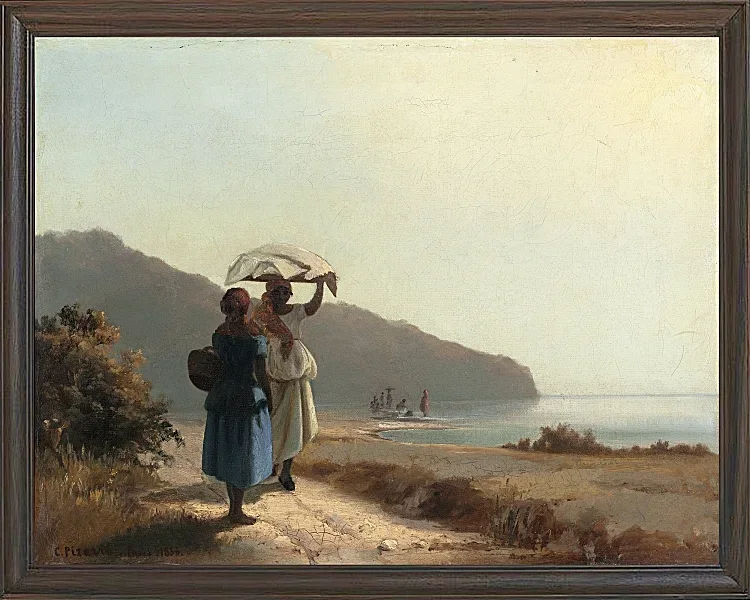 Camille Pissarro - Zwei Frauen unterhalten sich am Meer, St. Thomas 1856 | Giclée Kunstdruck gerahmt