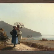 Camille Pissarro - Zwei Frauen unterhalten sich am Meer, St. Thomas 1856 | Giclée Kunstdruck gerahmt