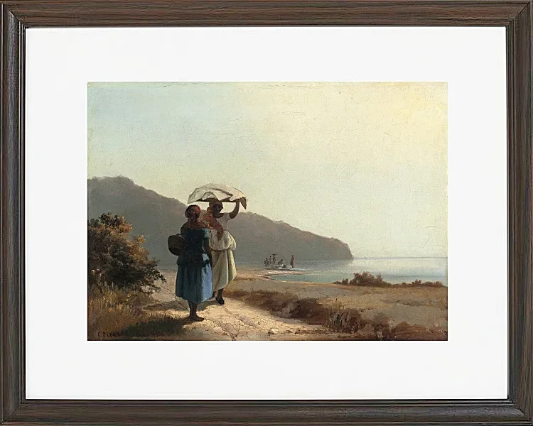 Camille Pissarro - Zwei Frauen unterhalten sich am Meer, St. Thomas 1856 | Giclée Kunstdruck gerahmt