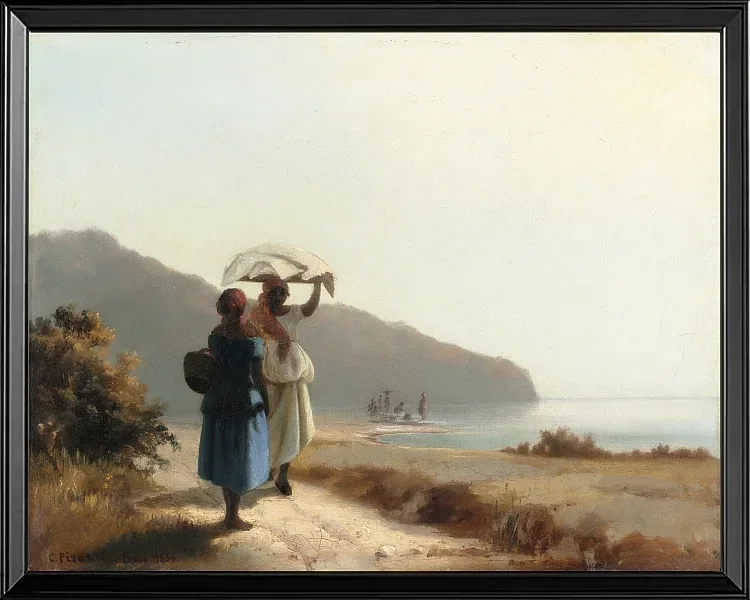 Camille Pissarro - Zwei Frauen unterhalten sich am Meer, St. Thomas 1856 | Giclée Kunstdruck gerahmt