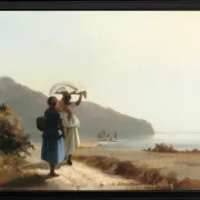 Camille Pissarro - Zwei Frauen unterhalten sich am Meer, St. Thomas 1856 | Giclée Kunstdruck gerahmt
