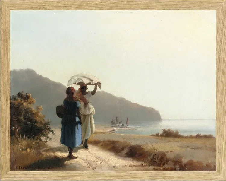 Camille Pissarro - Zwei Frauen unterhalten sich am Meer, St. Thomas 1856 | Giclée Kunstdruck gerahmt