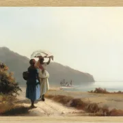 Camille Pissarro - Zwei Frauen unterhalten sich am Meer, St. Thomas 1856 | Giclée Kunstdruck gerahmt