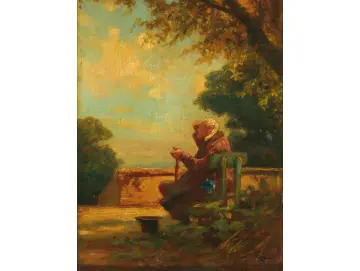 Carl Spitzweg – Alter Mann auf einer Bank 1865 | Giclée Kunstdruck gerahmt