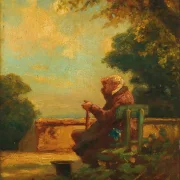 Carl Spitzweg – Alter Mann auf einer Bank 1865 | Giclée Kunstdruck gerahmt
