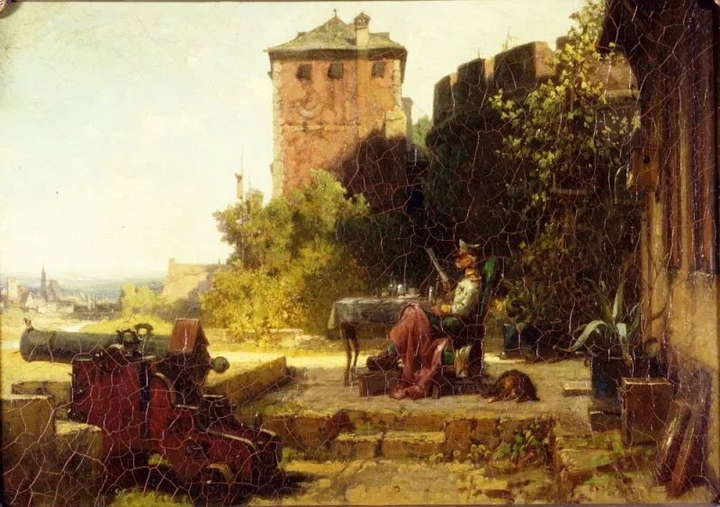 Carl Spitzweg | Den gamle fæstningskommandant - 1860 | Indrammet kunsttryk | Romantik | formida