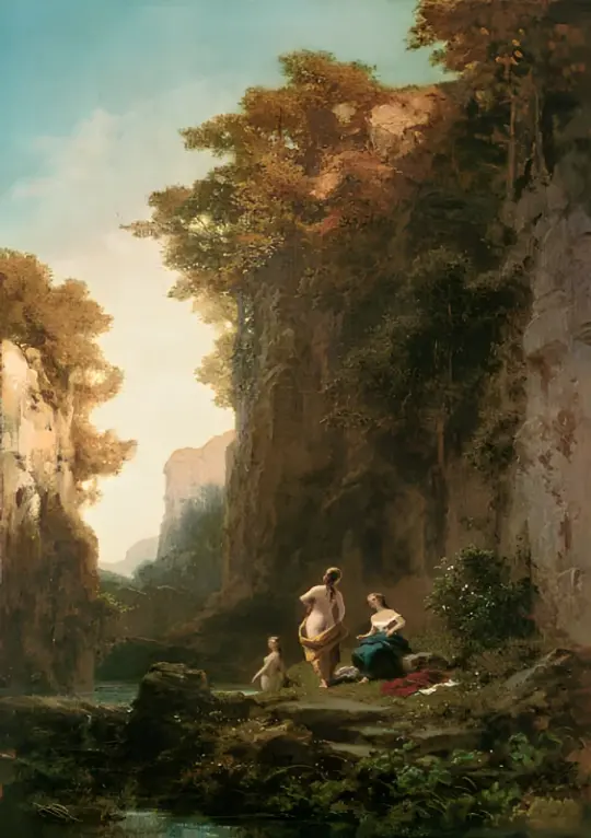 Carl Spitzweg | Badende Frauen - 1859 | Gerahmter Kunstdruck | Romantik | formida