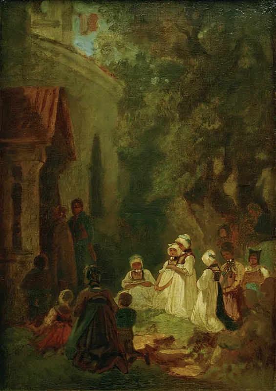 Carl Spitzweg | Andagtstjeneste foran skovkapellet - 1860 | Indrammet kunsttryk | Romantik | formida