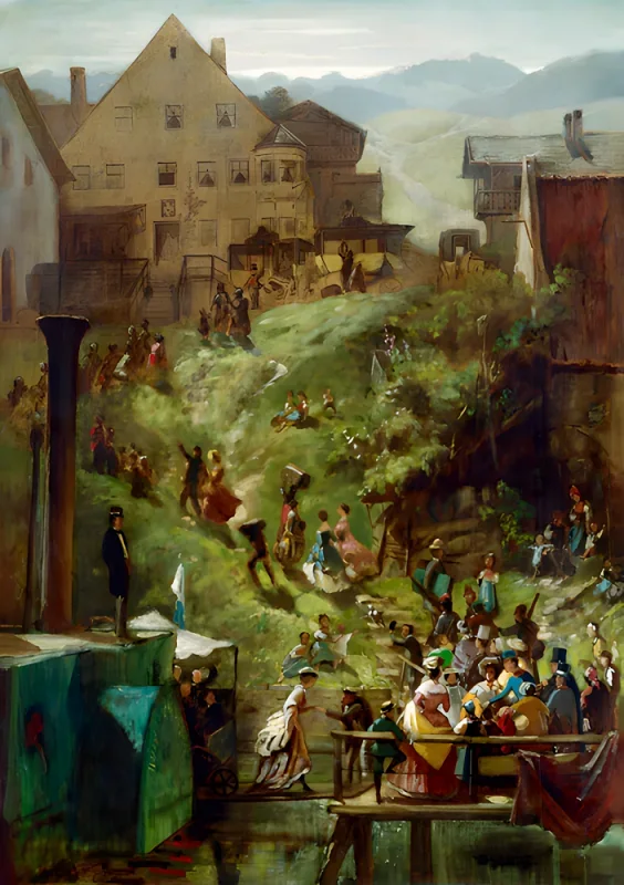 Carl Spitzweg | Ankomst til Seeshaupt - 1880 | Indrammet kunsttryk | Romantik | formida