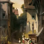 Carl Spitzweg | Am Stadtbrunnen – 1865 | Gerahmter Kunstdruck | Romantik | formida