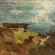 Carl Spitzweg | Bäuerin vor einer Almhütte - 1870 | Gerahmter Kunstdruck | Romantik | formida