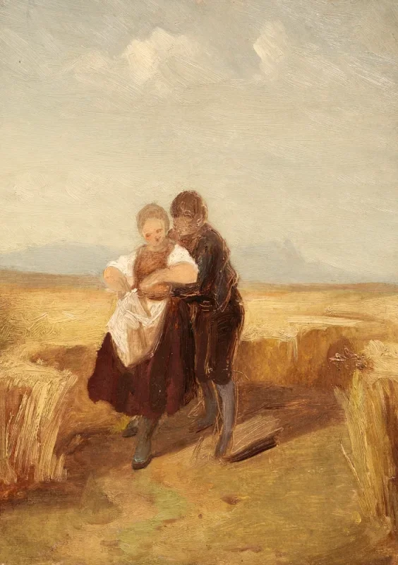 Carl Spitzweg | Bub und Mädchen im Kornfeld - 1840 | Gerahmter Kunstdruck | Romantik | formida