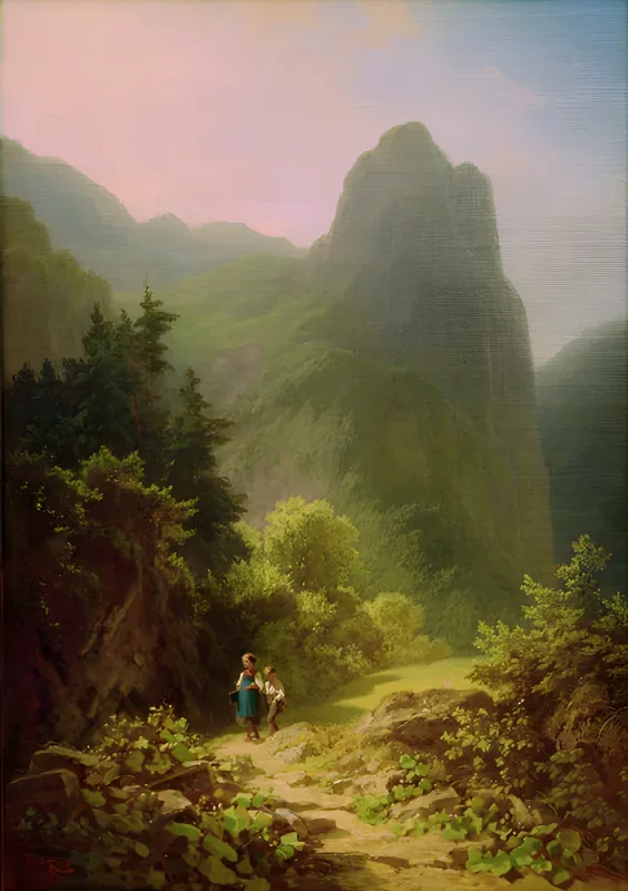 Carl Spitzweg | Bjergstuderende på Ammergauer Kofel - 1867 | Indrammet kunsttryk | Romantik | formida