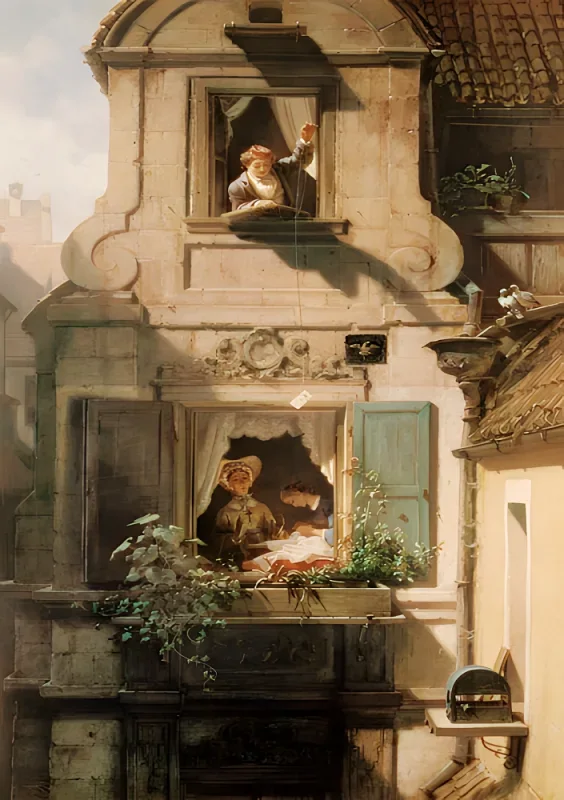 Carl Spitzweg | Det opfangede kærlighedsbrev - 1860 | Indrammet kunsttryk | Romantik | formida