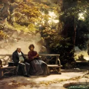 Carl Spitzweg | Parret på bænken - 1860 | Indrammet kunsttryk | Romantik | formida