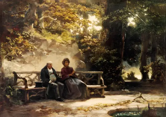 Carl Spitzweg | Parret på bænken - 1860 | Indrammet kunsttryk | Romantik | formida
