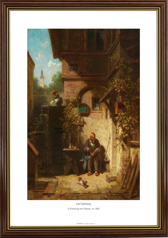 Carl Spitzweg | I forventning om avisen - 1865 | Gallery Edition | Indrammet kunsttryk | Romantic 