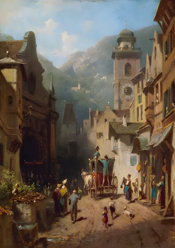Carl Spitzweg | Statens leders besøg - 1870 | Indrammet kunsttryk | Romantik | formida