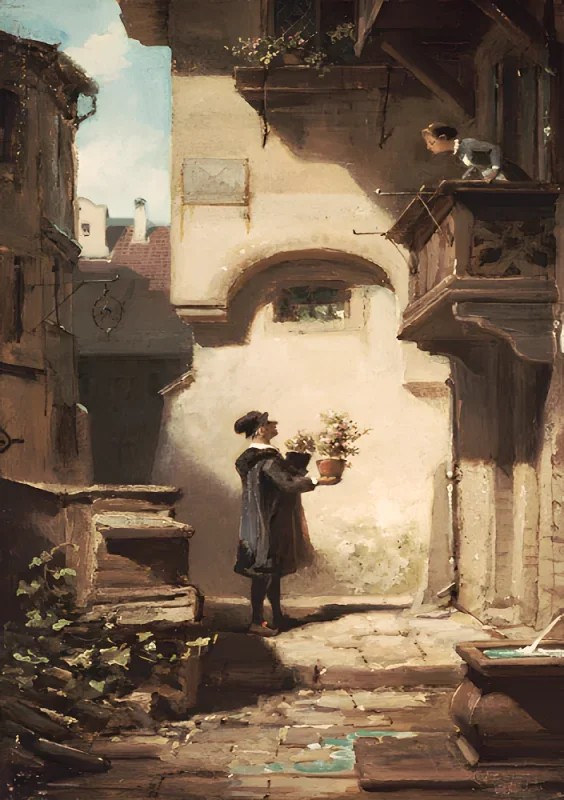 Carl Spitzweg | Der Gratulant – 1855 | Gerahmter Kunstdruck | Romantik | formida