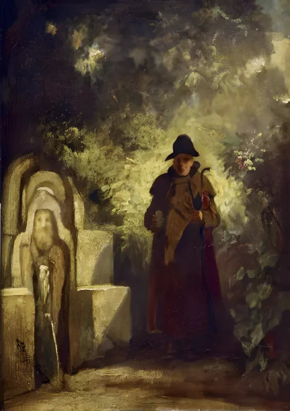 Carl Spitzweg | Fontænegæsten - 1860 | Indrammet kunsttryk | Romantik | formida