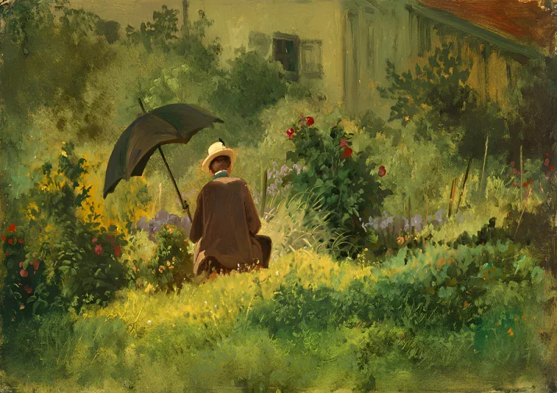 Carl Spitzweg | Maleren i haven - 1860 | Indrammet kunsttryk | Romantik | formida