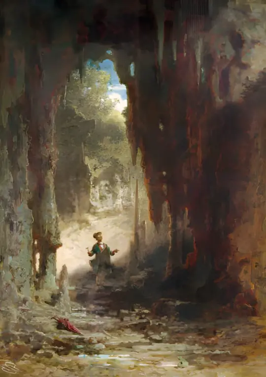 Carl Spitzweg | Mineralog i grotten - 1880 | Indrammet kunsttryk | Romantik | formida