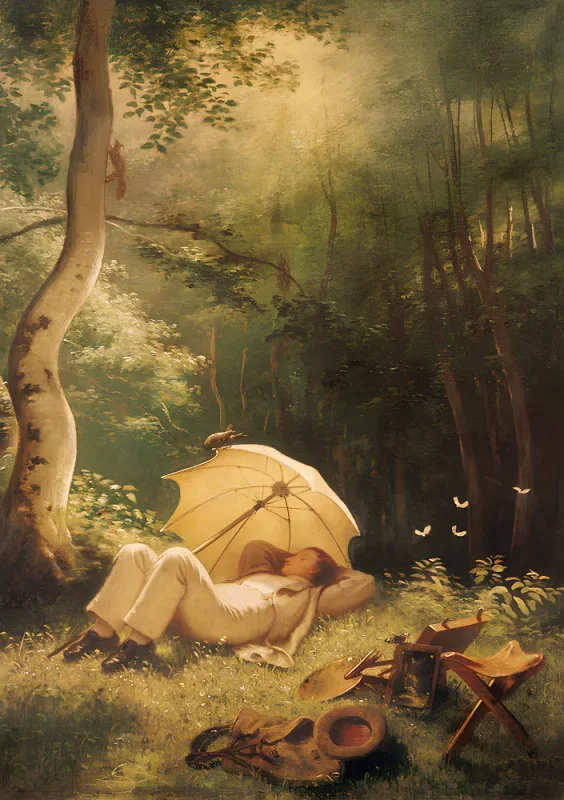 Carl Spitzweg | Maleren, hvilende i skoven - 1850 | Indrammet kunsttryk | Romantik | formida