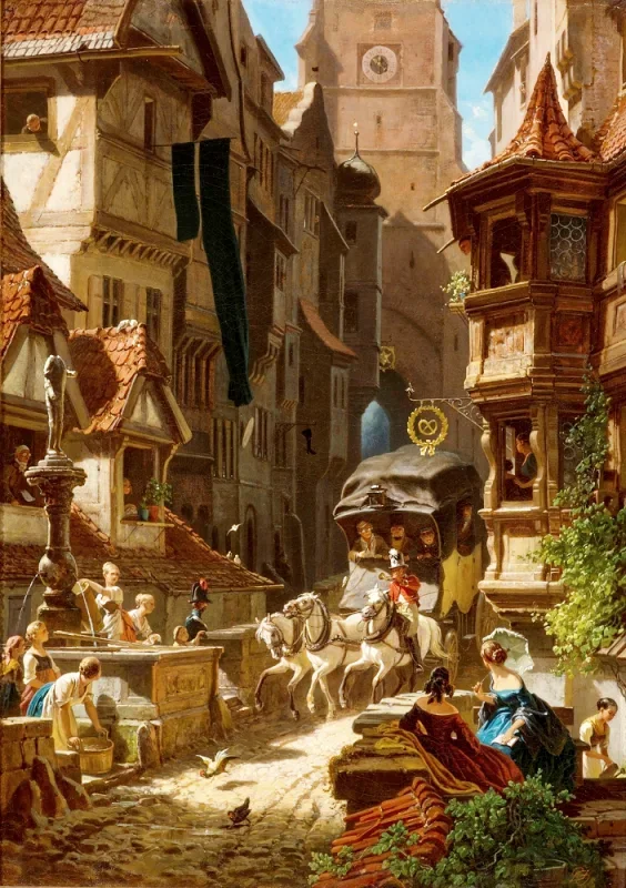 Carl Spitzweg | Posttrænerens ankomst - 1859 | Indrammet kunsttryk | Romantik | formida
