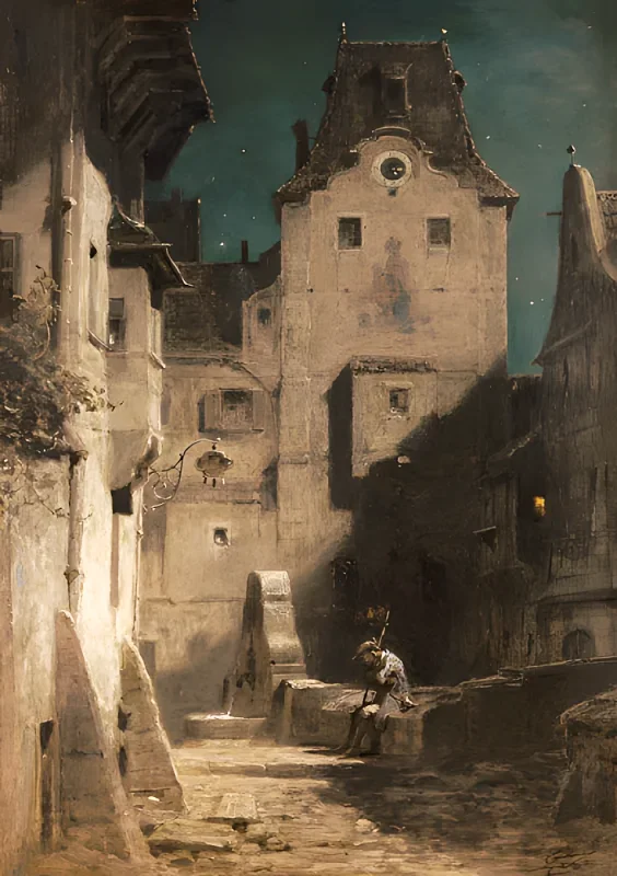 Carl Spitzweg | Fontænegæsten - 1860 | Indrammet kunsttryk | Romantik | formida