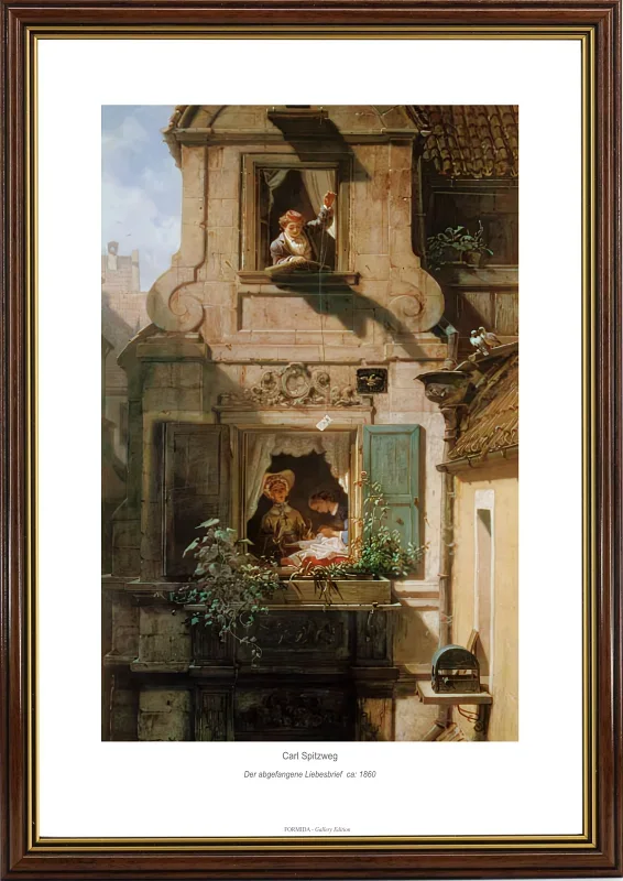 Carl Spitzweg | Det opfangede kærlighedsbrev - 1860 | Gallery Edition | Indrammet kunsttryk | Romantic 