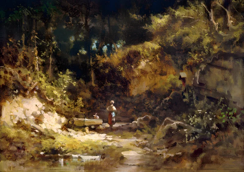 Carl Spitzweg | Der Waldquell - 1865 | Gerahmter Kunstdruck | Romantik | formida