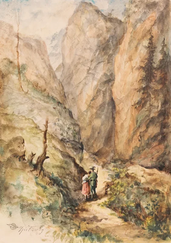 Carl Spitzweg | Jæger og pige - 1840 | Indrammet kunsttryk | Romantik | formida